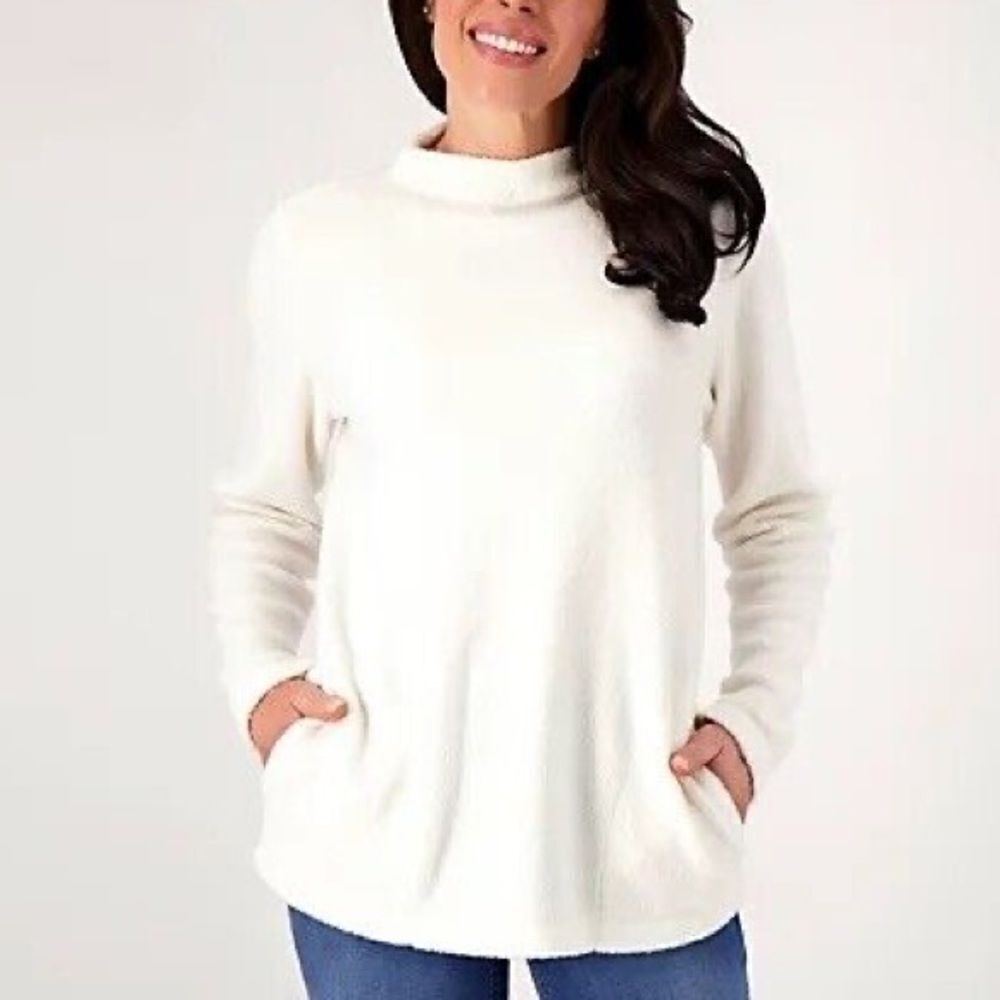Denim & Co. Comfort Zone Baby Sherpa Funnel Neck Pullover